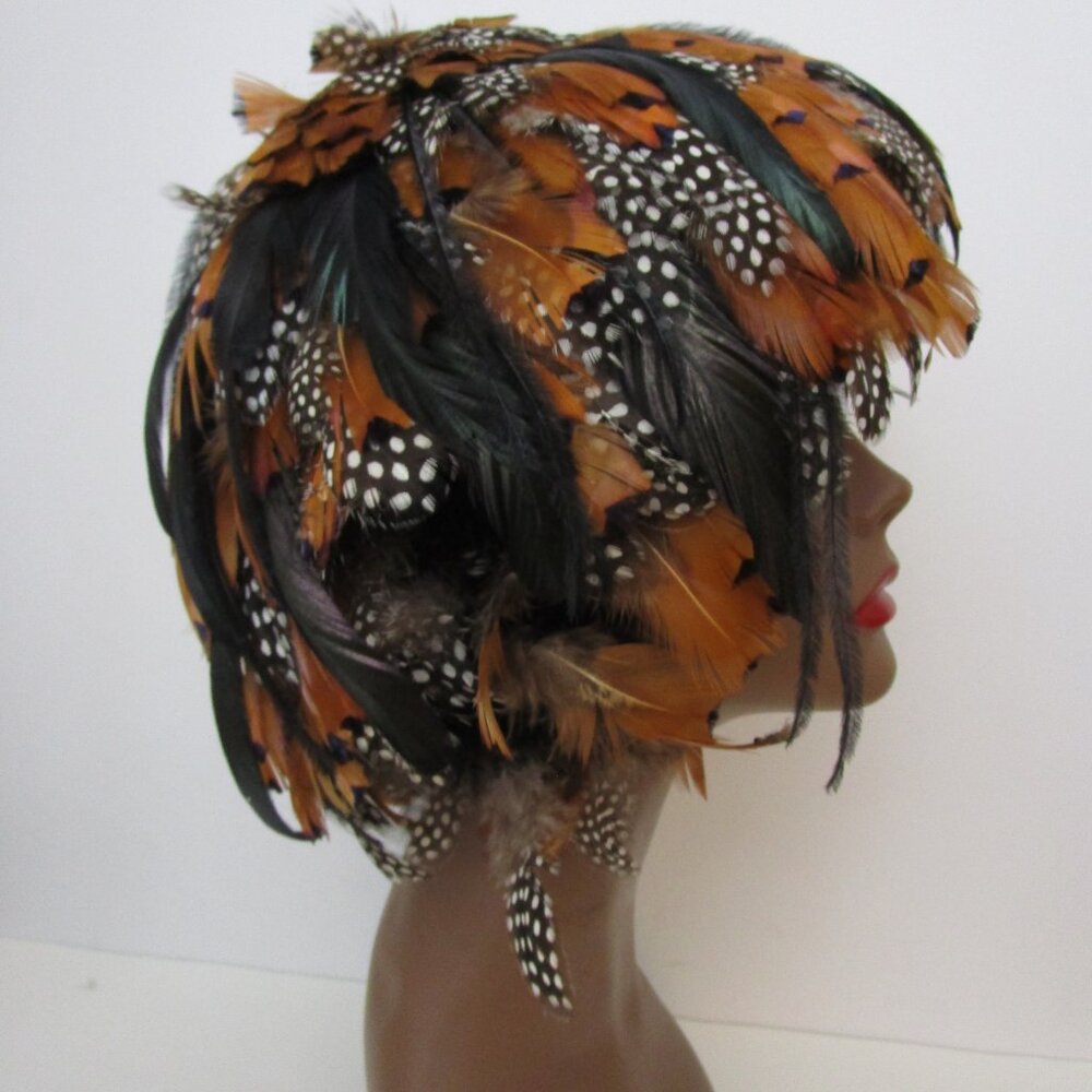 Exploding Feathers Cloche Wig Hat Multi Brown Bla… - image 4